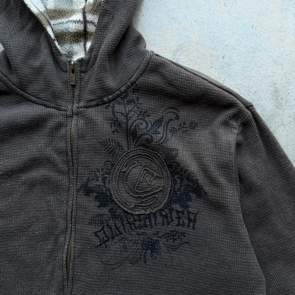 Vintage Y2K Quiksilver Sherpa Lined Tribal Zip Hoodie Brown Large